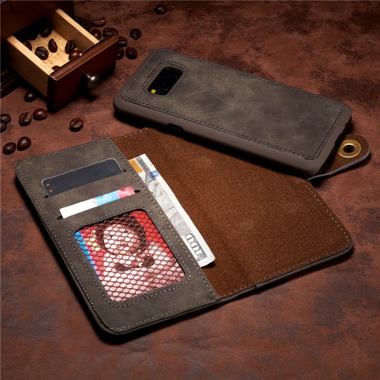 Detachable 2-in-1 Movable PC Case Vintage Leather Wallet Cover for Samsung Galaxy S8 G950 - Grey-5
