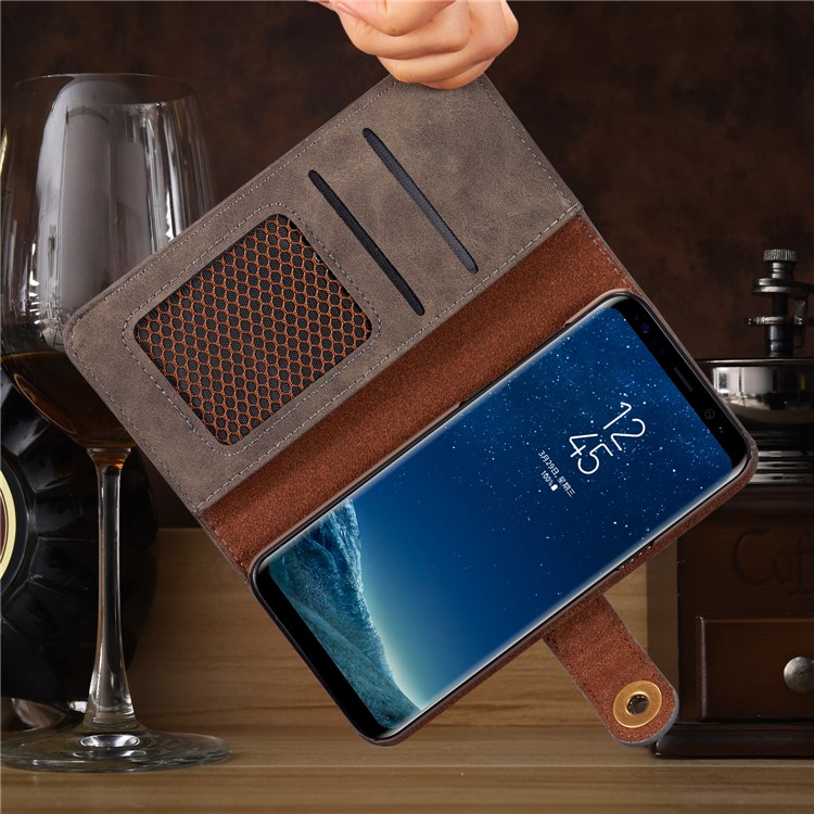 Detachable 2-in-1 Movable PC Case Vintage Leather Wallet Cover for Samsung Galaxy S8 G950 - Grey-8