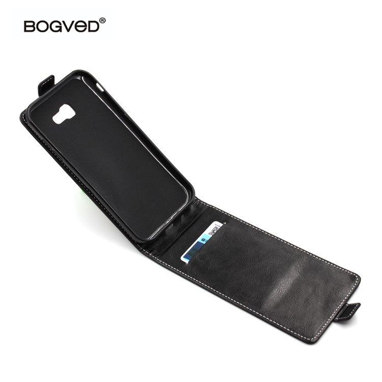 BOGVED Crazy Horse Vertical Flip Card Holder Leather Case for Samsung Galaxy A7 (2017) SM-A720F - Black-2