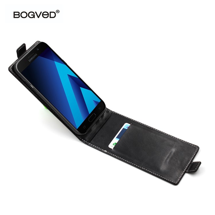 BOGVED Crazy Horse Vertical Flip Card Holder Leather Case for Samsung Galaxy A7 (2017) SM-A720F - Black-3