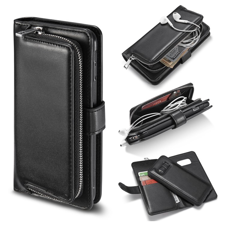 Detachable TPU Cover Zipper Pocket Leather Wallet Mobile Case for Samsung Galaxy S8+ G955 - Black-1
