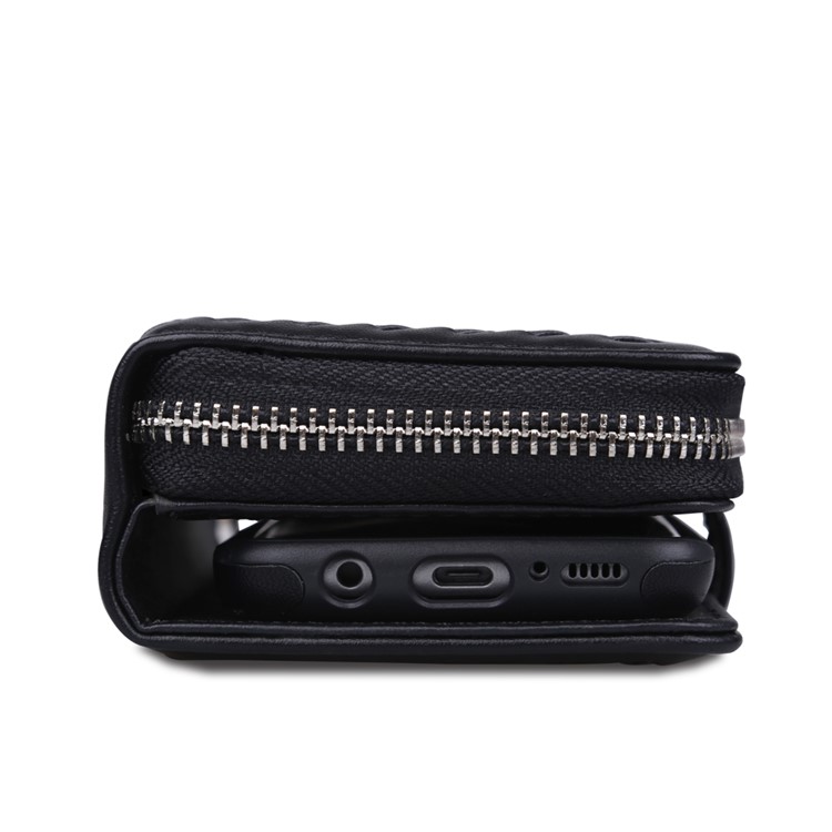 For Samsung Galaxy S8+ G955 Woven Texture Detachable 2-in-1 TPU Zipper Leather Wallet Case - Black-2