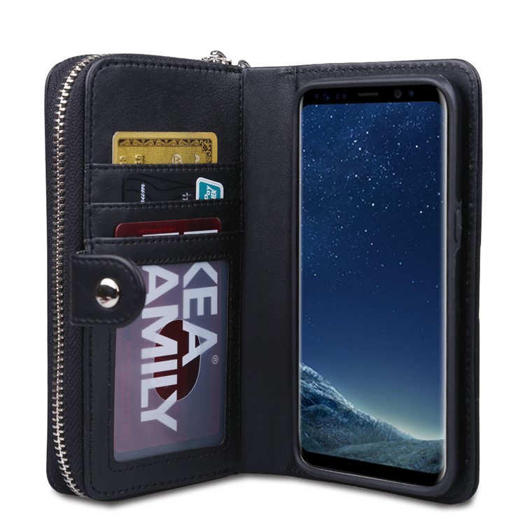 For Samsung Galaxy S8+ G955 Woven Texture Detachable 2-in-1 TPU Zipper Leather Wallet Case - Black-4