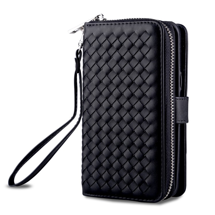 For Samsung Galaxy S8+ G955 Woven Texture Detachable 2-in-1 TPU Zipper Leather Wallet Case - Black-5