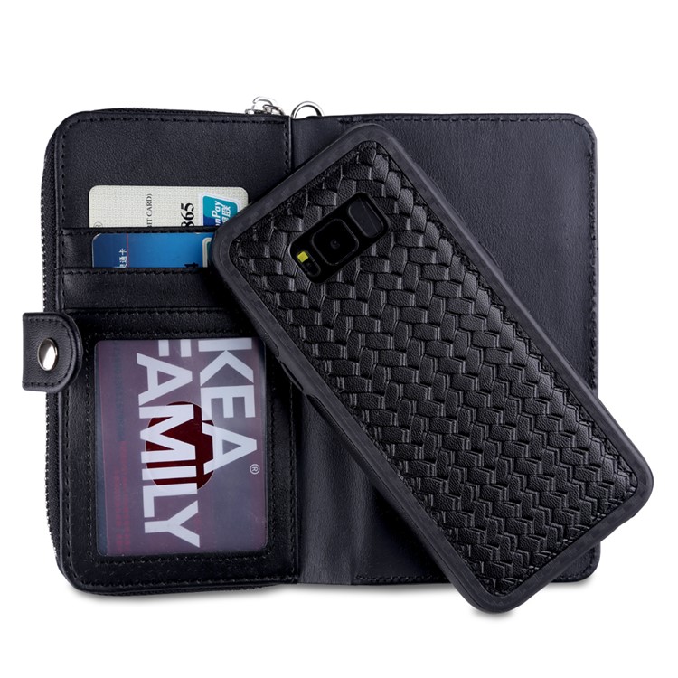For Samsung Galaxy S8+ G955 Woven Texture Detachable 2-in-1 TPU Zipper Leather Wallet Case - Black-6