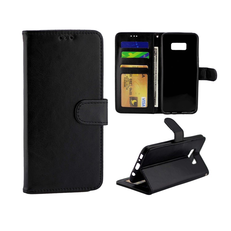 Crazy Horse PU Leather Wallet Stand Phone Case for Samsung Galaxy S8 G9500/G950 - Black-1