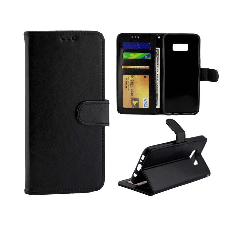 Crazy Horse Leather Wallet Stand Cell Phone Case for Samsung Galaxy S8 Plus G9550/G955 - Black-1