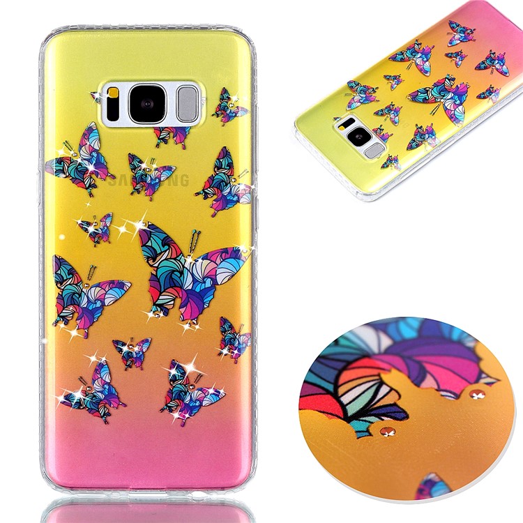 Patterned Inner Rhinestone TPU Case for Samsung Galaxy S8 SM-G950 - Colorized Butterflies-1