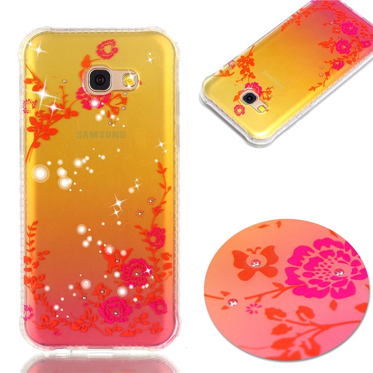 Patterned Inner Rhinestone TPU Gel Case for Samsung Galaxy A3 (2017) - Vivid Flowers-1