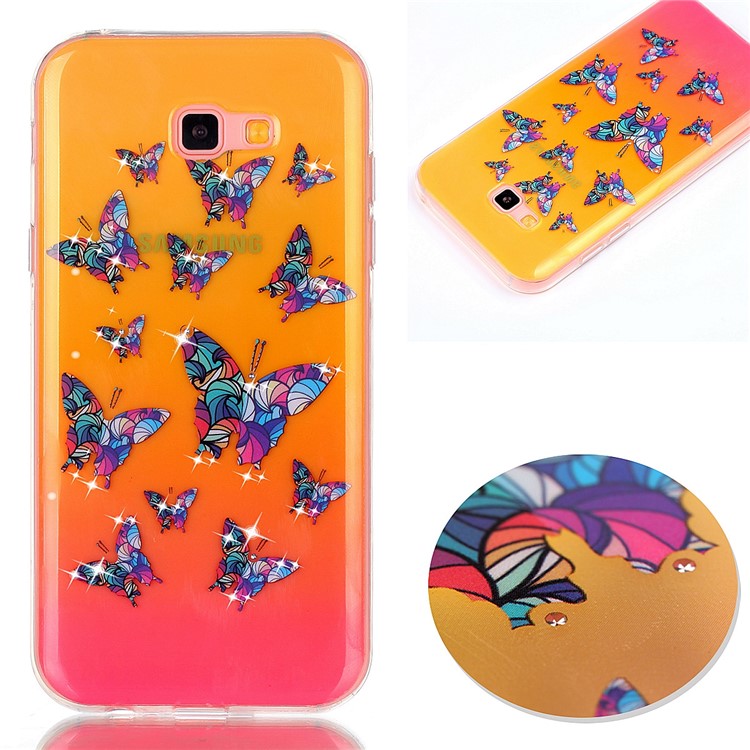 Patterned Inner Rhinestone TPU Case for Samsung Galaxy A7 (2017) SM-A720F - Colorful Butterflies-1