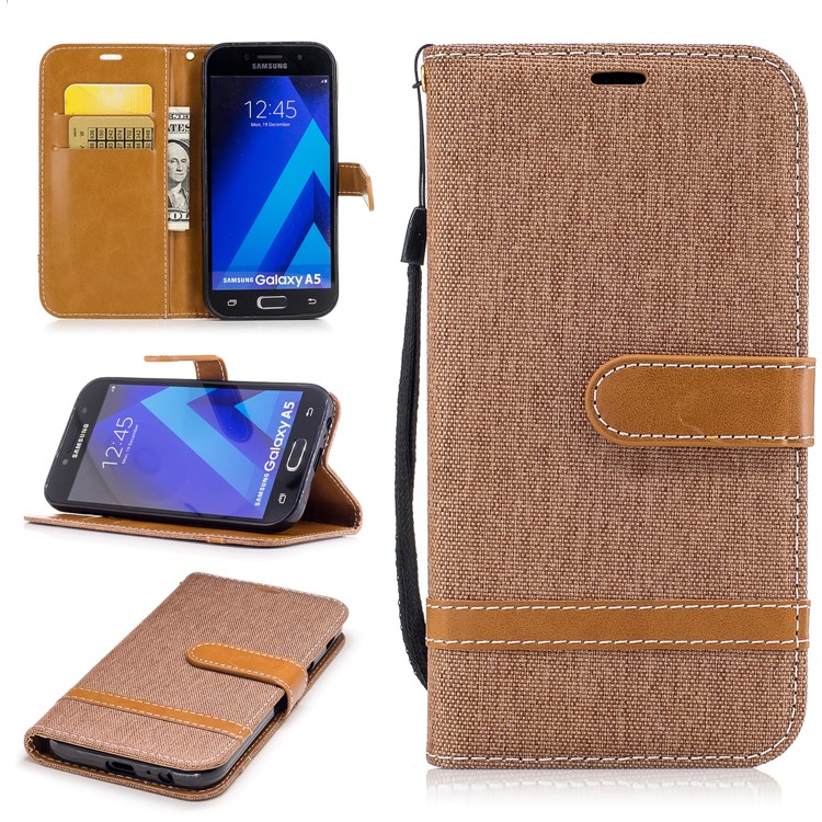 

Contrast Color Jeans Cloth Leather Mobile Phone Shell for Samsung Galaxy A5 (2017) A520 - khaki