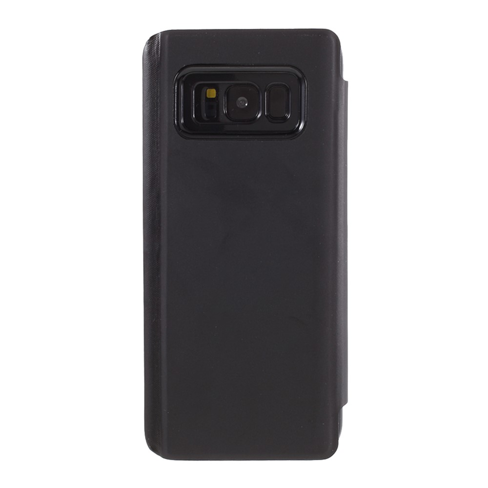 Custodia in pelle con superficie specchiata argentata, finestra di visualizzazione e supporto per Samsung Galaxy S8 G950 - Nero.