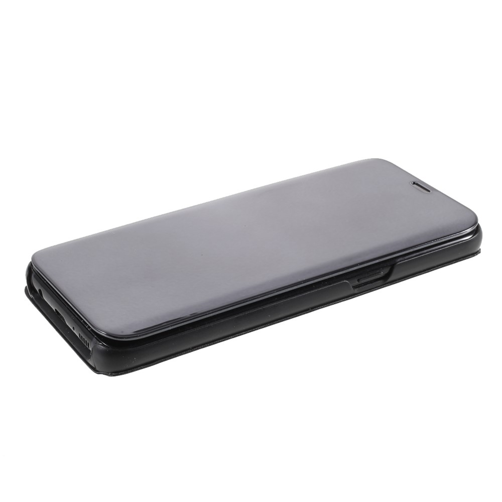 Custodia in pelle con superficie specchiata argentata, finestra di visualizzazione e supporto per Samsung Galaxy S8 G950 - Nero.