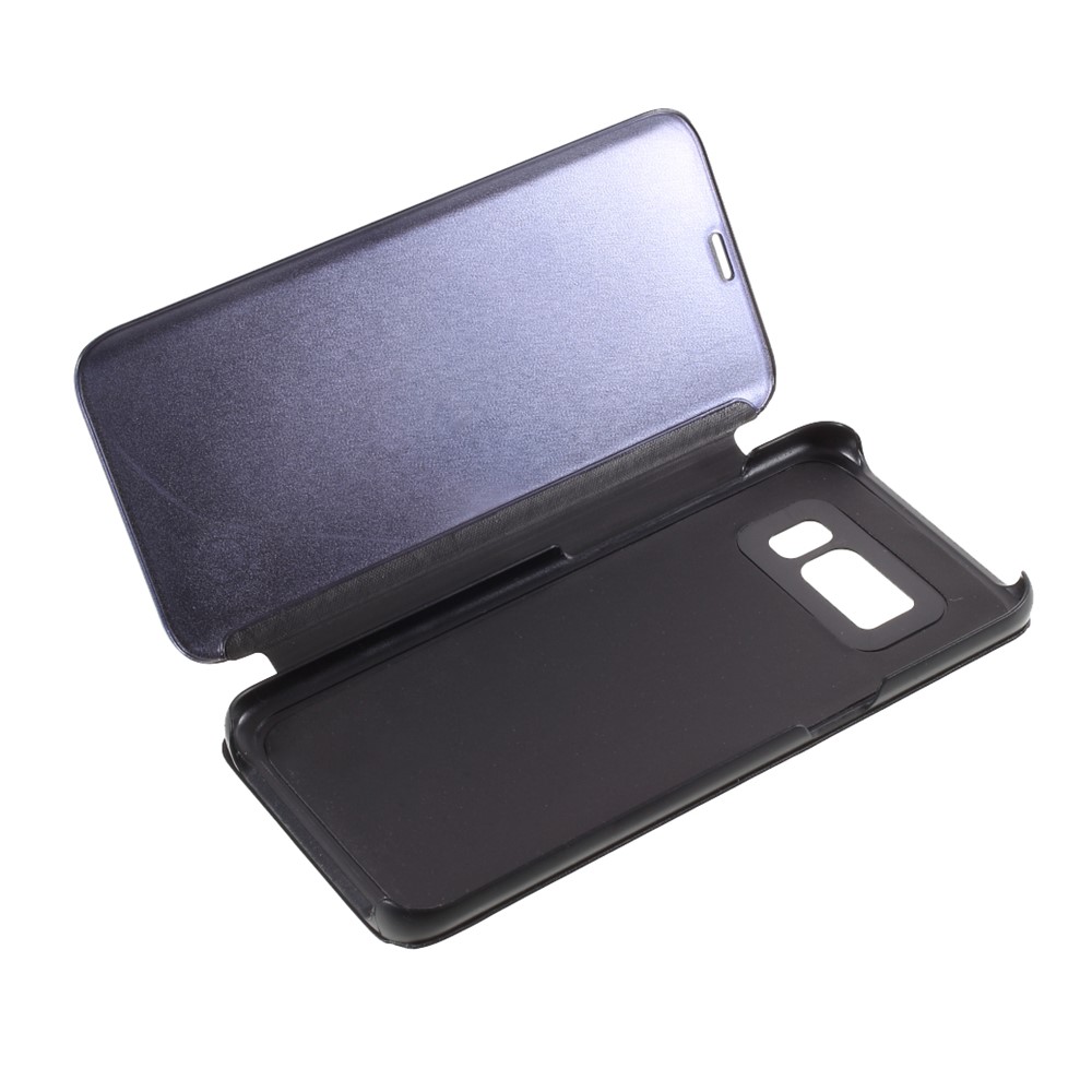 Custodia in pelle con superficie specchiata argentata, finestra di visualizzazione e supporto per Samsung Galaxy S8 G950 - Nero.