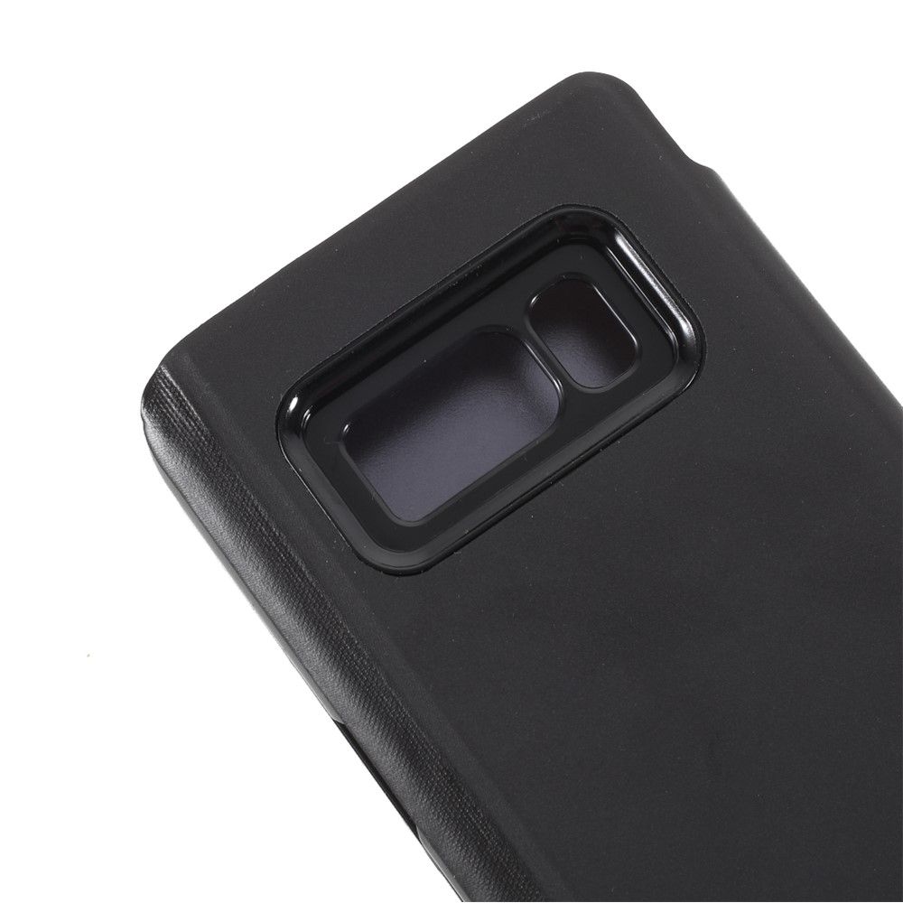 Custodia in pelle con superficie specchiata argentata, finestra di visualizzazione e supporto per Samsung Galaxy S8 G950 - Nero.