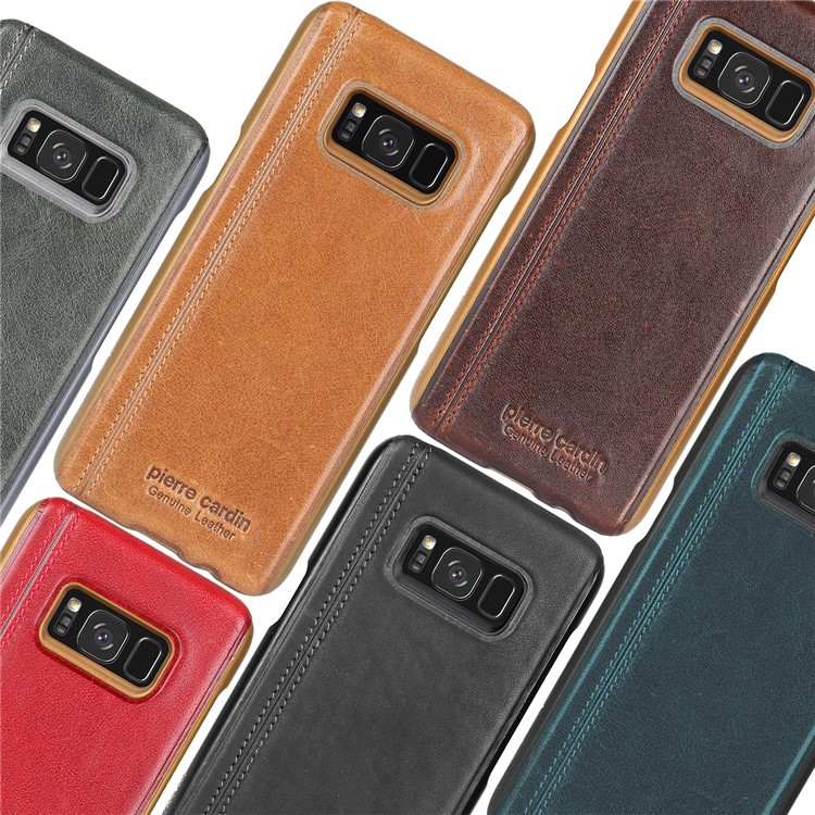 PIERRE CARDIN Stitched Genuine Leather Coated Hard PC Case for Samsung Galaxy S8+ SM-G955 - Black-10