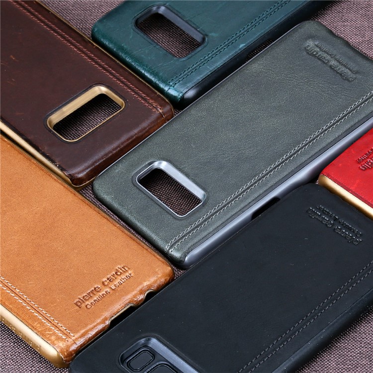 PIERRE CARDIN Stitched Genuine Leather Coated Hard PC Case for Samsung Galaxy S8+ SM-G955 - Black-11
