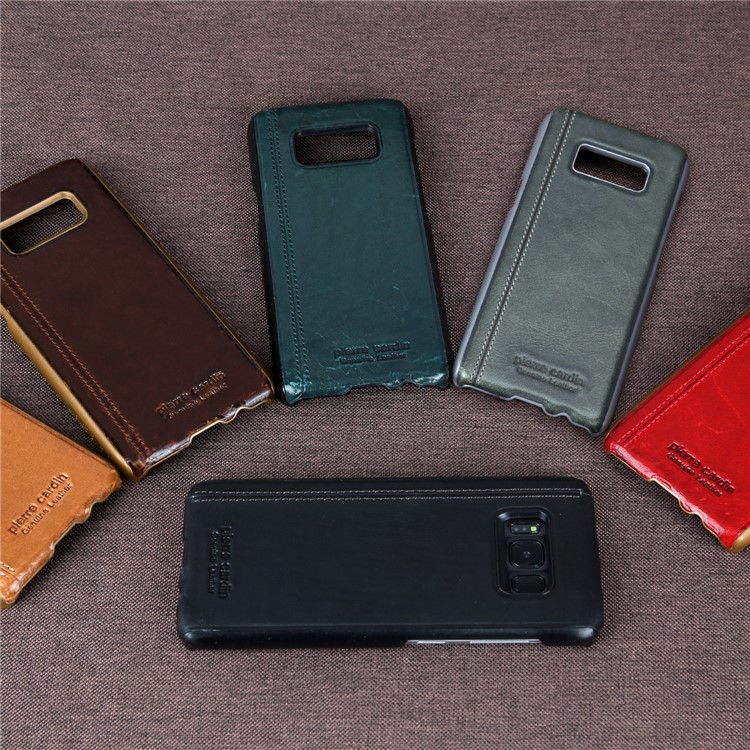 PIERRE CARDIN Stitched Genuine Leather Coated Hard PC Case for Samsung Galaxy S8+ SM-G955 - Black-12