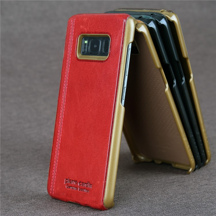 PIERRE CARDIN Stitched Genuine Leather Coated Hard PC Case for Samsung Galaxy S8+ SM-G955 - Black-13