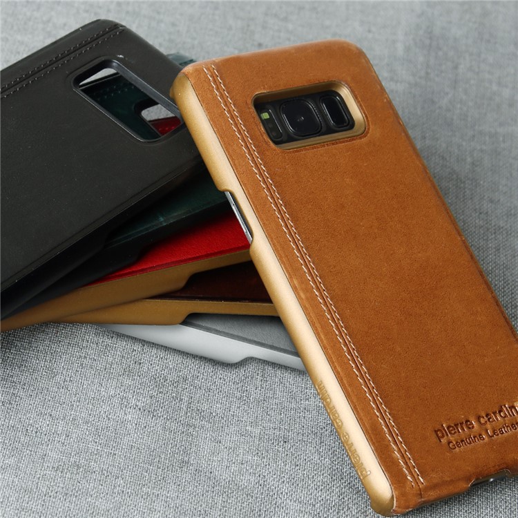 PIERRE CARDIN Stitched Genuine Leather Coated Hard PC Case for Samsung Galaxy S8+ SM-G955 - Black-14