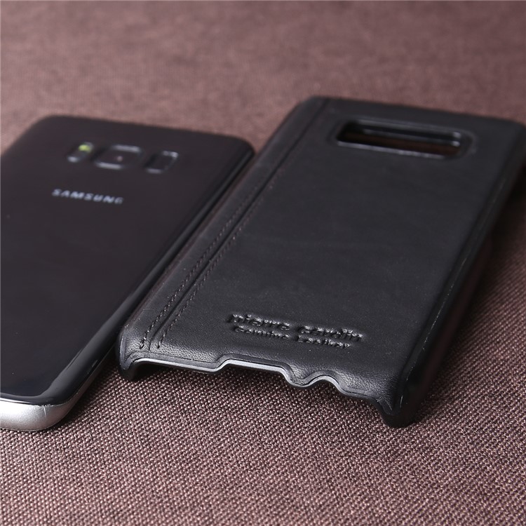 PIERRE CARDIN Stitched Genuine Leather Coated Hard PC Case for Samsung Galaxy S8+ SM-G955 - Black-5