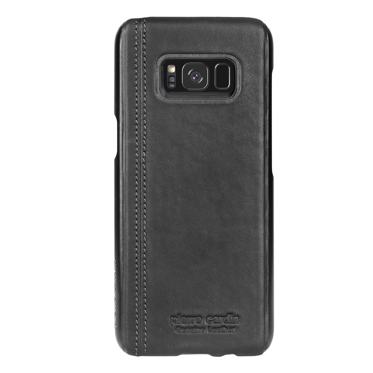 PIERRE CARDIN Stitched Genuine Leather Coated PC Case for Samsung Galaxy S8 SM-G950 - Black-2