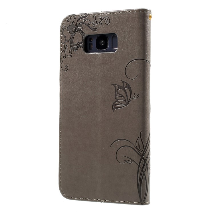 Imprint Butterfly & Flower Leather Wallet Case for Samsung Galaxy S8 Plus G955 - Grey-2