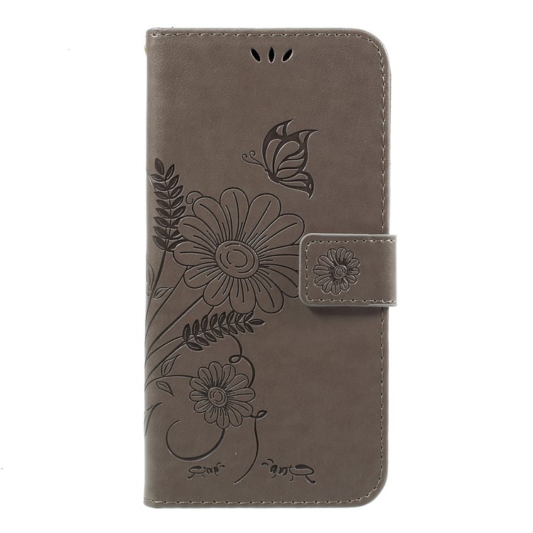 Imprint Butterfly & Flower Leather Wallet Case for Samsung Galaxy S8 Plus G955 - Grey-3