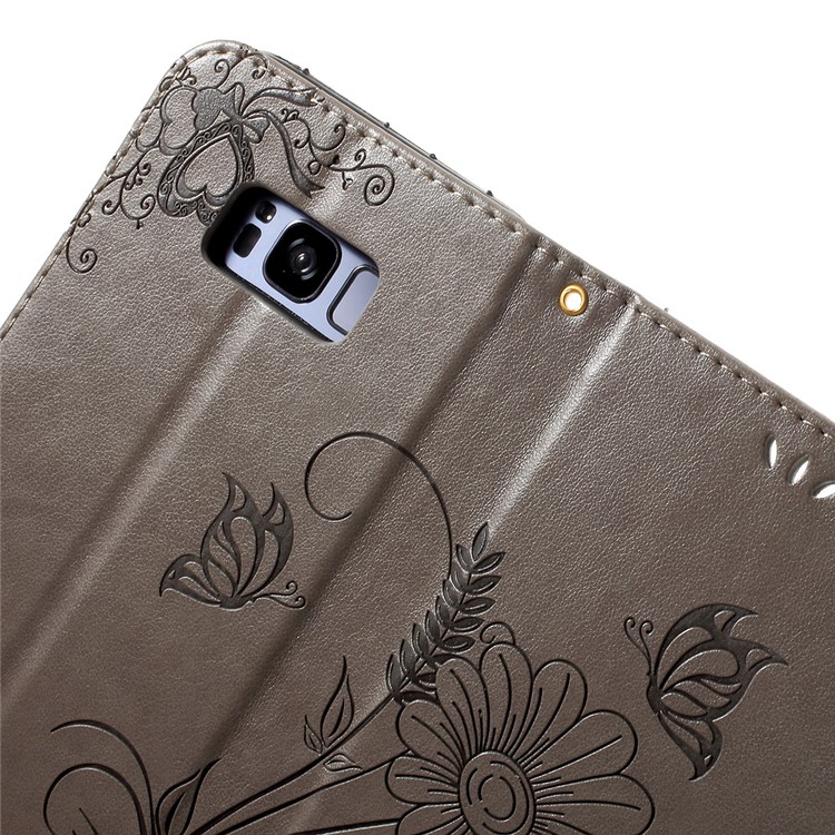 Imprint Butterfly & Flower Leather Wallet Case for Samsung Galaxy S8 Plus G955 - Grey-8