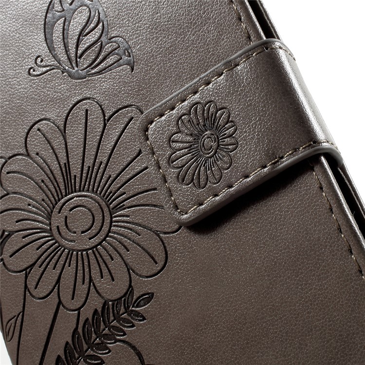Imprint Butterfly & Flower Leather Wallet Case for Samsung Galaxy S8 Plus G955 - Grey-9
