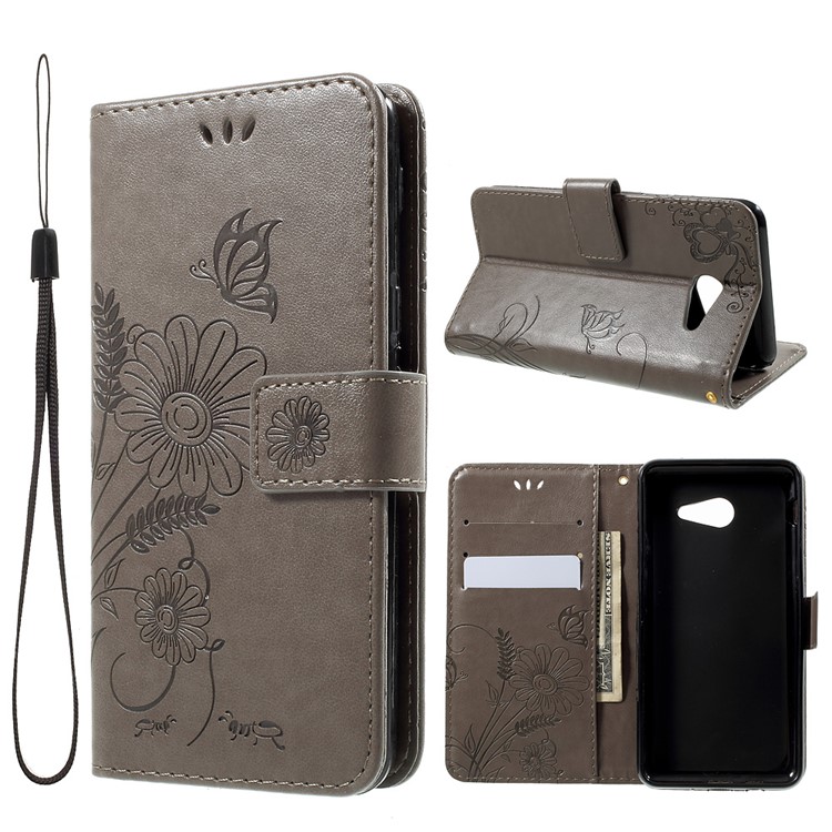 Imprint Butterfly & Flower Leather Stand Cover Case for Samsung Galaxy J5 (2017) - Grey-1
