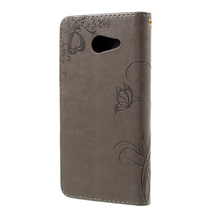 Imprint Butterfly & Flower Leather Stand Cover Case for Samsung Galaxy J5 (2017) - Grey-2