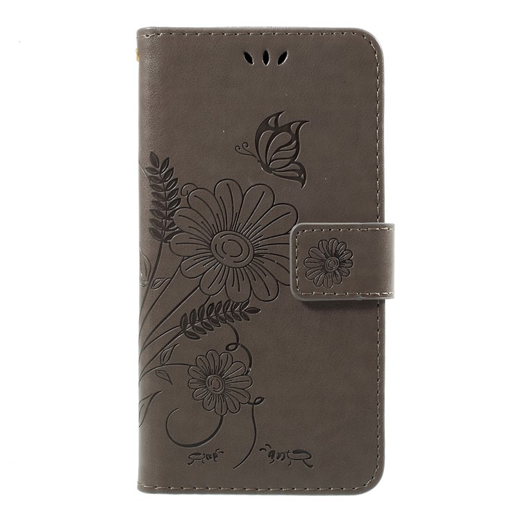 Imprint Butterfly & Flower Leather Stand Cover Case for Samsung Galaxy J5 (2017) - Grey-3