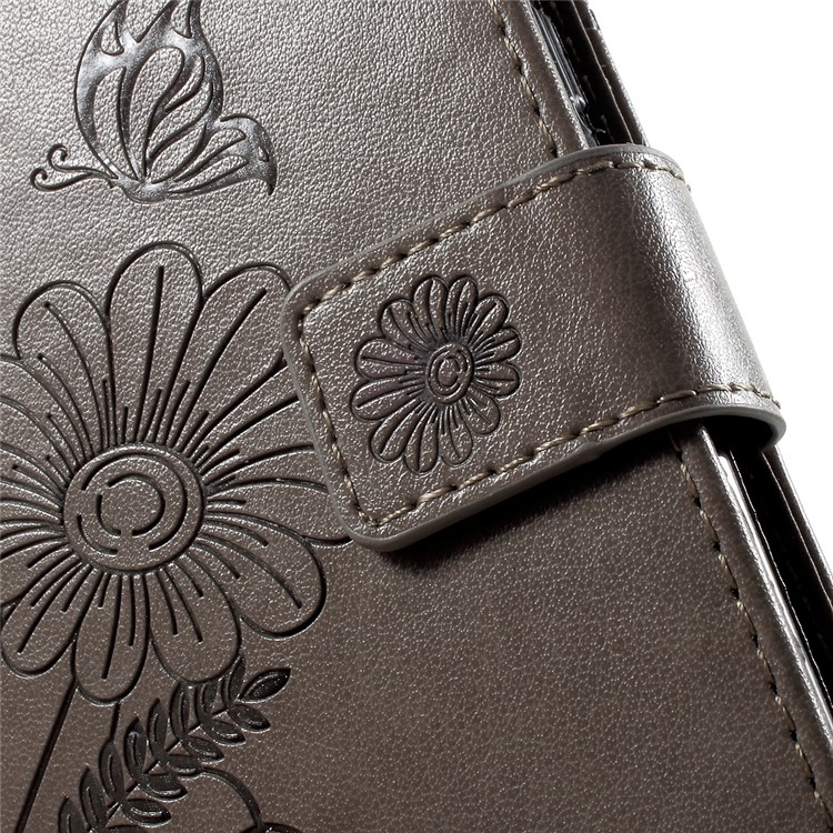 Imprint Butterfly & Flower Leather Stand Cover Case for Samsung Galaxy J5 (2017) - Grey-7
