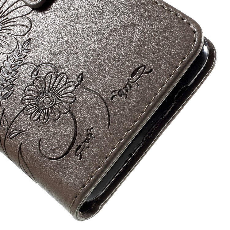 Imprint Butterfly & Flower Leather Stand Cover Case for Samsung Galaxy J5 (2017) - Grey-9