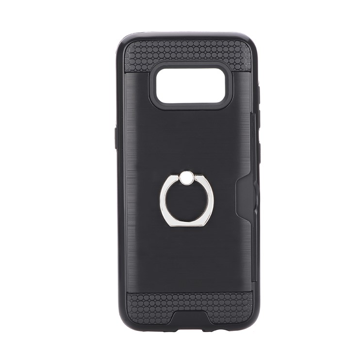 Brushed Plastic + TPU Kickstand Detachable 2-in-1 Card Holder Mobile Phone Cover for Samsung Galaxy S8 SM-G950 - Black-1