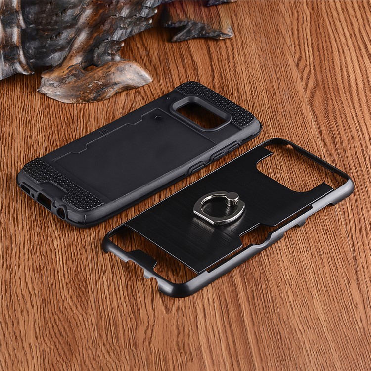 Brushed Plastic + TPU Kickstand Detachable 2-in-1 Card Holder Mobile Phone Cover for Samsung Galaxy S8 SM-G950 - Black-4