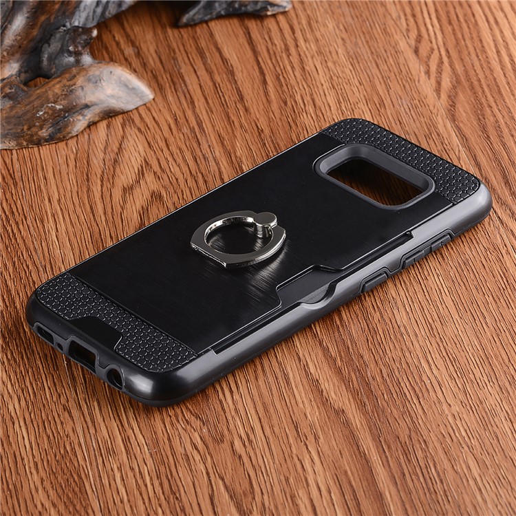 Brushed Plastic + TPU Kickstand Detachable 2-in-1 Card Holder Mobile Phone Cover for Samsung Galaxy S8 SM-G950 - Black-5