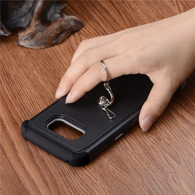 Hybrid PC + Silicone Combo Phone for Samsung Galaxy S8+ SM-G955 Football Grain Case with Ring - Black-4