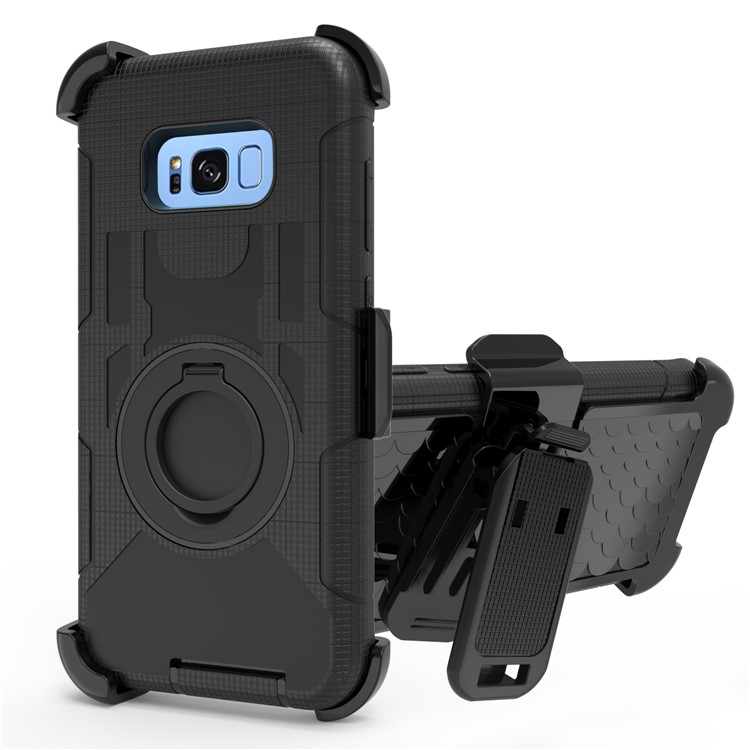 Ring Kickstand Heavy Duty Silicone + PC Hybrid Case with Belt Clip for Samsung Galaxy S8 G950 - Black-2