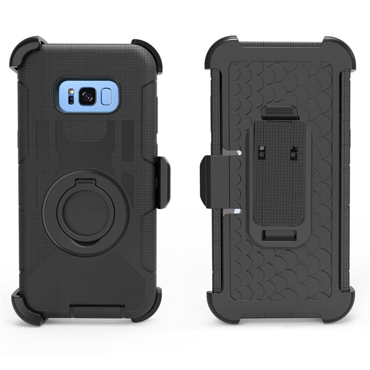 Ring Kickstand Heavy Duty Silicone + PC Hybrid Case with Belt Clip for Samsung Galaxy S8 G950 - Black-3