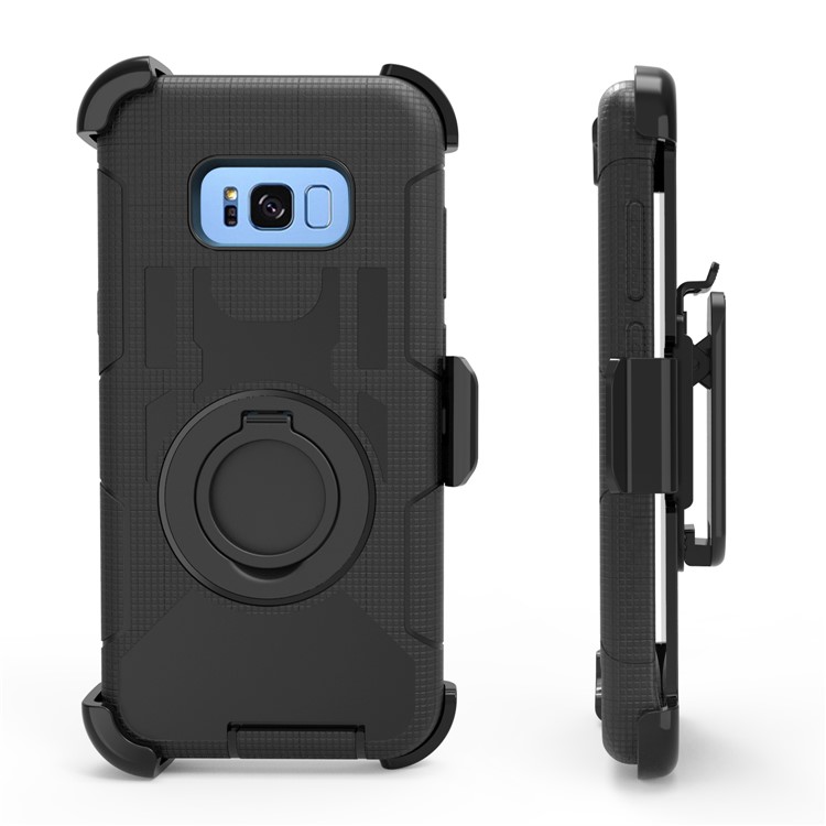 Ring Kickstand Heavy Duty Silicone + PC Hybrid Case with Belt Clip for Samsung Galaxy S8 G950 - Black-4