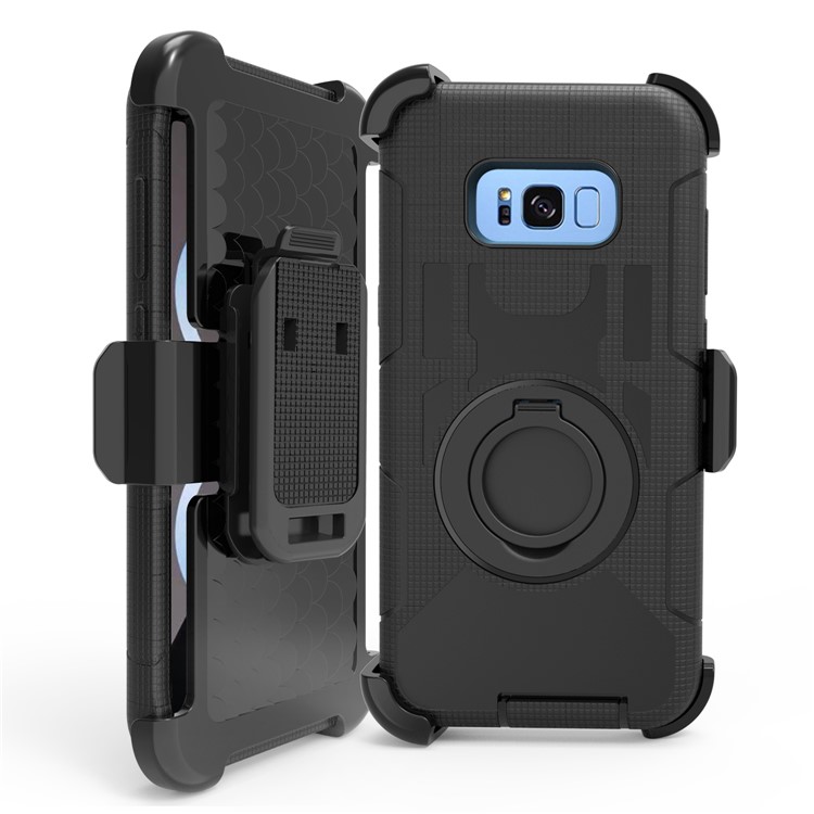 Ring Kickstand Heavy Duty Silicone + PC Hybrid Case with Belt Clip for Samsung Galaxy S8 G950 - Black-5