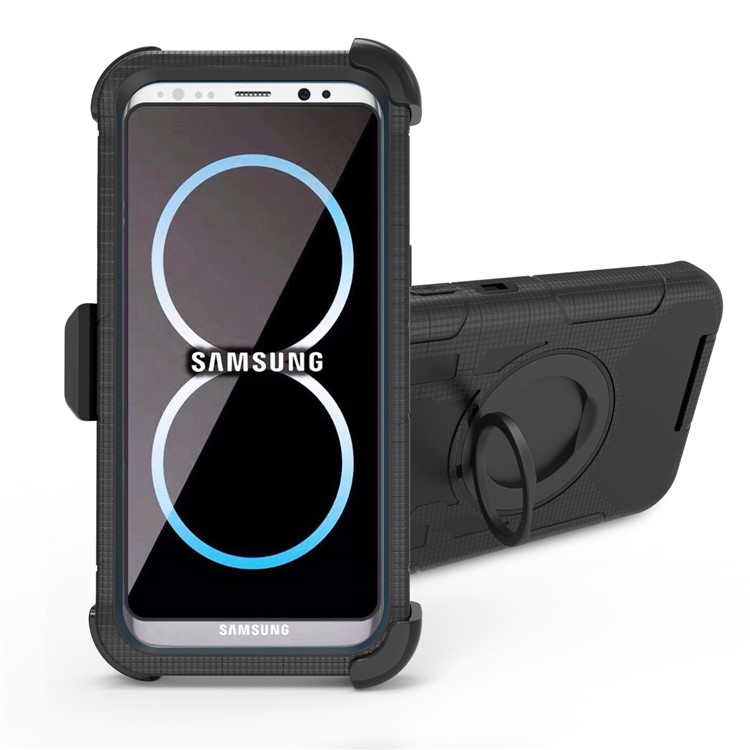 Ring Kickstand Heavy Duty Silicone + PC Hybrid Case with Belt Clip for Samsung Galaxy S8 G950 - Black-6