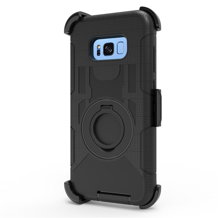Ring Kickstand Heavy Duty Silicone + PC Hybrid Case with Belt Clip for Samsung Galaxy S8 G950 - Black-7