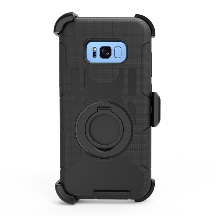 Heavy Duty Silicone + PC Hybrid Mobile Case with Belt Clip and Ring Kickstand for Samsung Galaxy S8 Plus G955 - Black-10