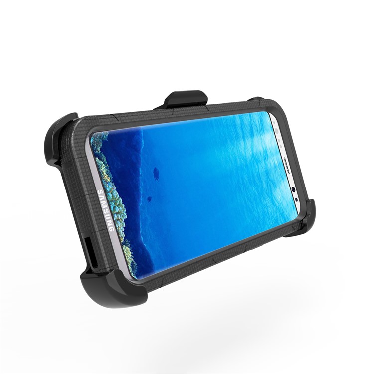 Heavy Duty Silicone + PC Hybrid Mobile Case with Belt Clip and Ring Kickstand for Samsung Galaxy S8 Plus G955 - Black-13
