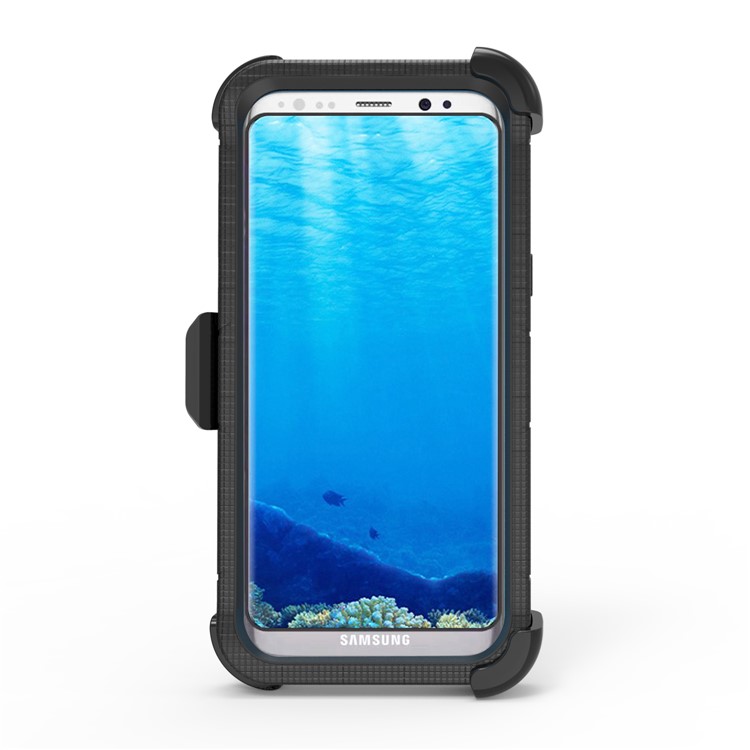 Heavy Duty Silicone + PC Hybrid Mobile Case with Belt Clip and Ring Kickstand for Samsung Galaxy S8 Plus G955 - Black-15