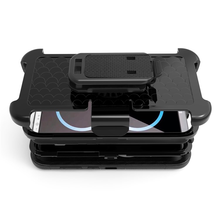 Heavy Duty Silicone + PC Hybrid Mobile Case with Belt Clip and Ring Kickstand for Samsung Galaxy S8 Plus G955 - Black-7