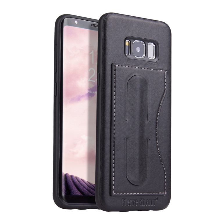 FIERRE SHANN PU Leather Card Holder Kickstand Back Case for Samsung Galaxy S8 G950 - Black-1